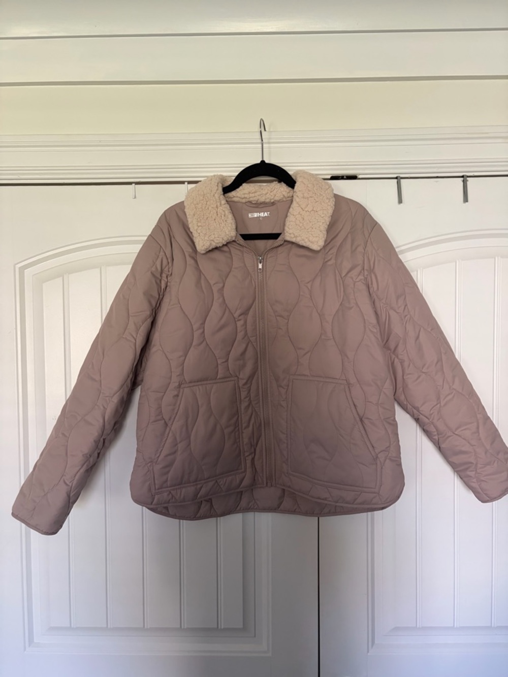 32 Degrees Quilted Puffer Jacket with Sherpa Collar - Taupe